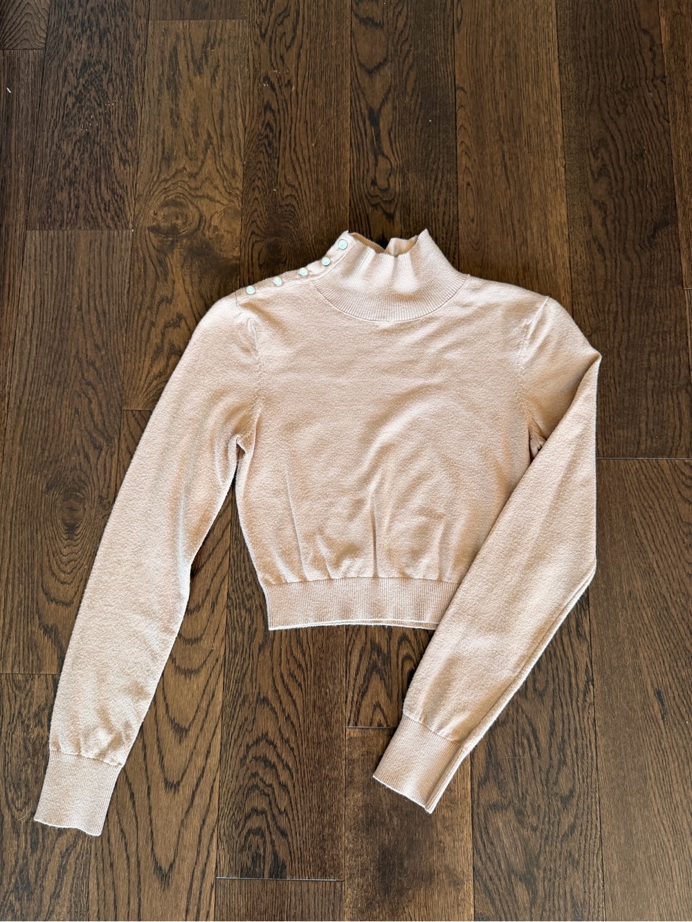 Love Tree Cream Mock Neck Cropped Button-Shoulder Sweater